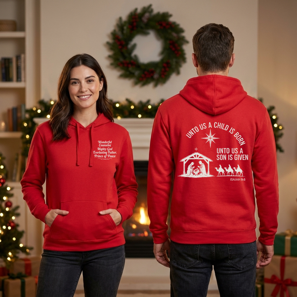 Unto Us a Child Is Born – Unisex Christian Fleece Hoodie (Isaiah 9:6)