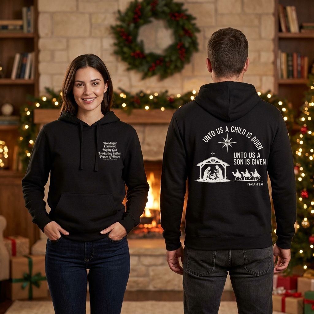 Unto Us a Child Is Born – Unisex Christian Fleece Hoodie (Isaiah 9:6)