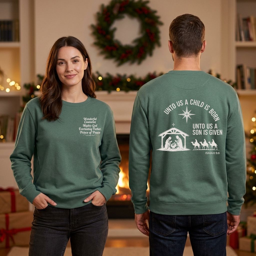 Unto Us a Child Is Born – Unisex Christian Fleece Crewneck (Isaiah 9:6)