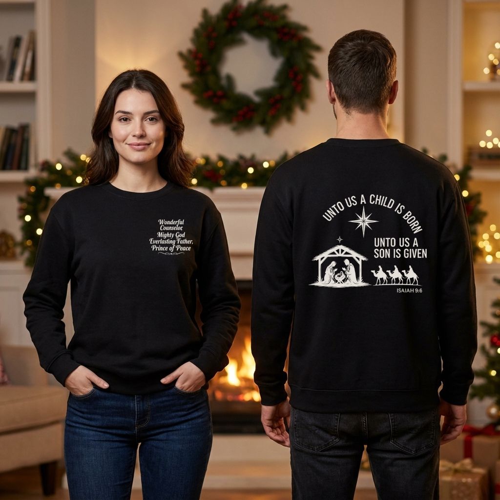 Unto Us a Child Is Born – Unisex Christian Fleece Crewneck (Isaiah 9:6)