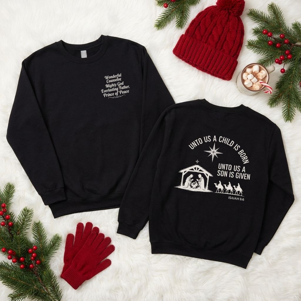 Unto Us a Child Is Born – Unisex Christian Fleece Crewneck (Isaiah 9:6)