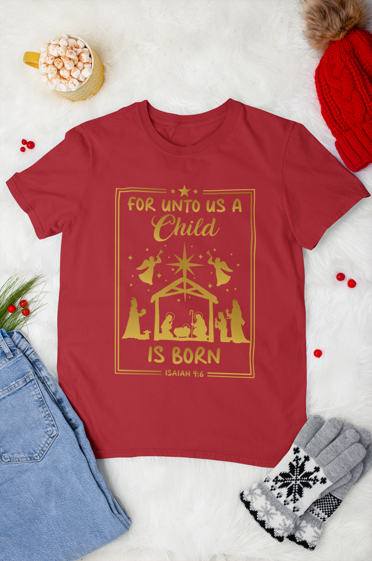 Unto Us a Child Is Born – Unisex Christian Tee Front only (Isaiah 9:6)