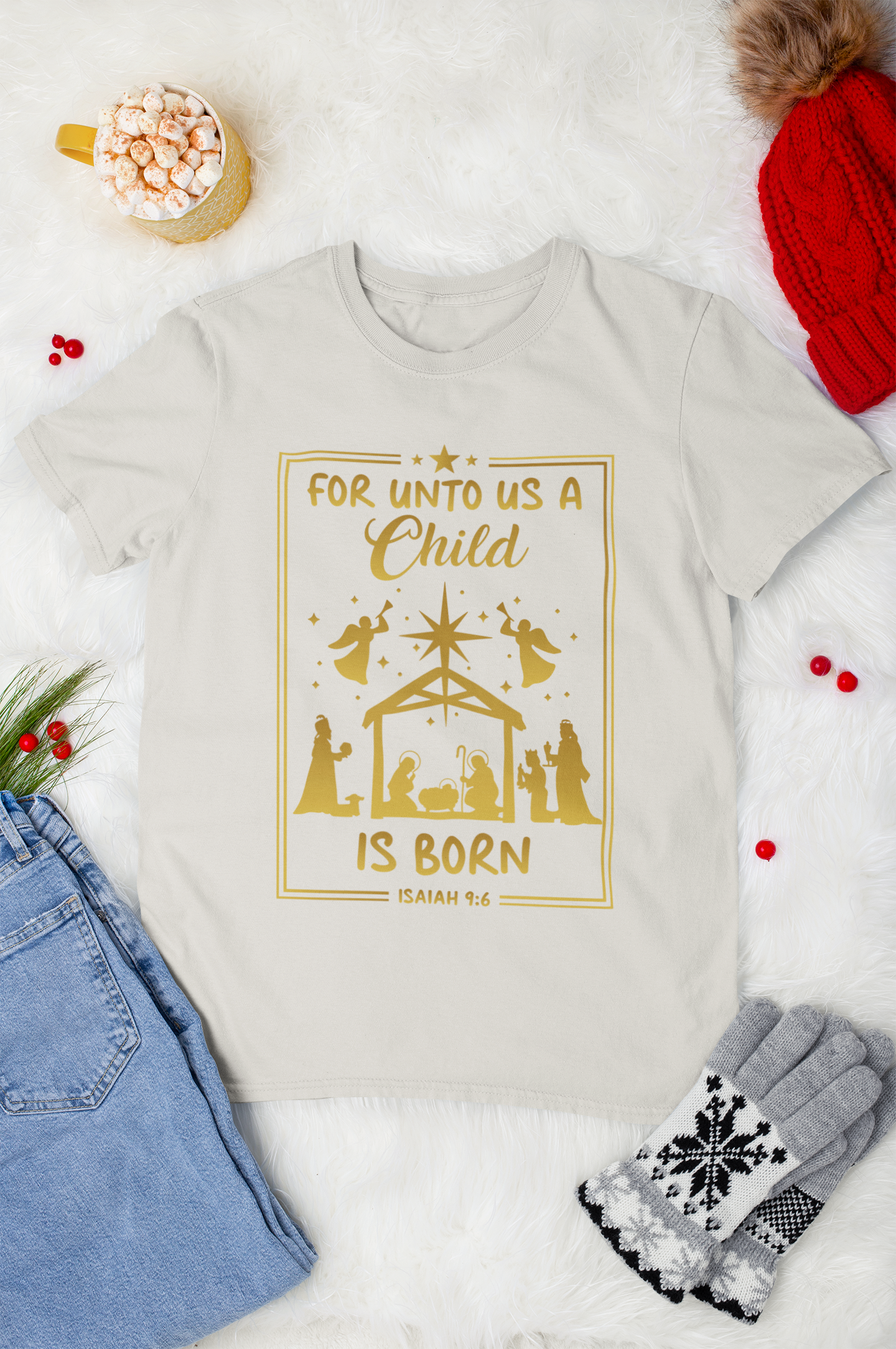 Unto Us a Child Is Born – Unisex Christian Tee Front only (Isaiah 9:6)