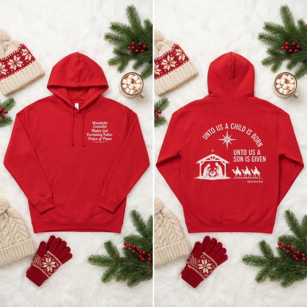 Unto Us a Child Is Born – Unisex Christian Fleece Hoodie (Isaiah 9:6)