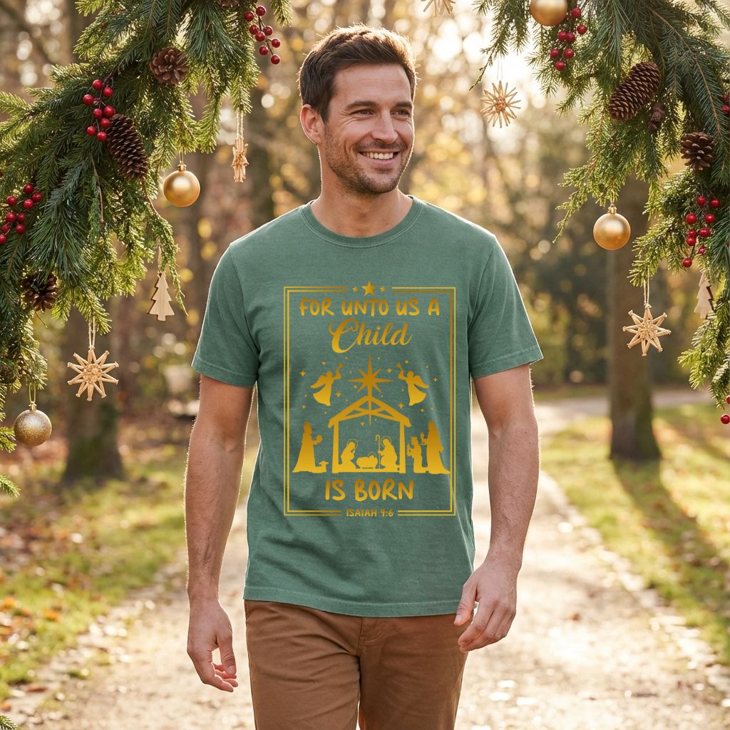 Unto Us a Child Is Born – Unisex Christian Tee Front only (Isaiah 9:6)