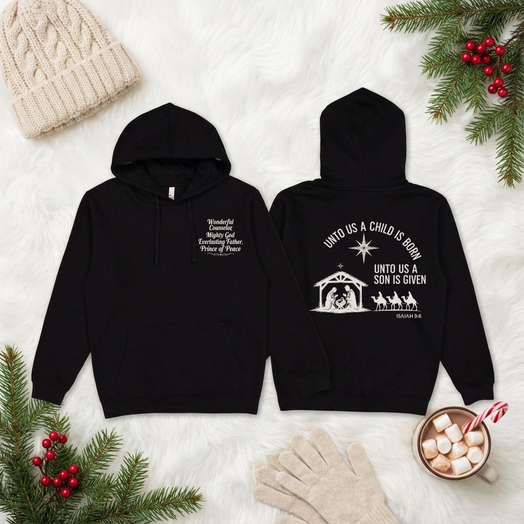 Unto Us a Child Is Born – Unisex Christian Fleece Hoodie (Isaiah 9:6)