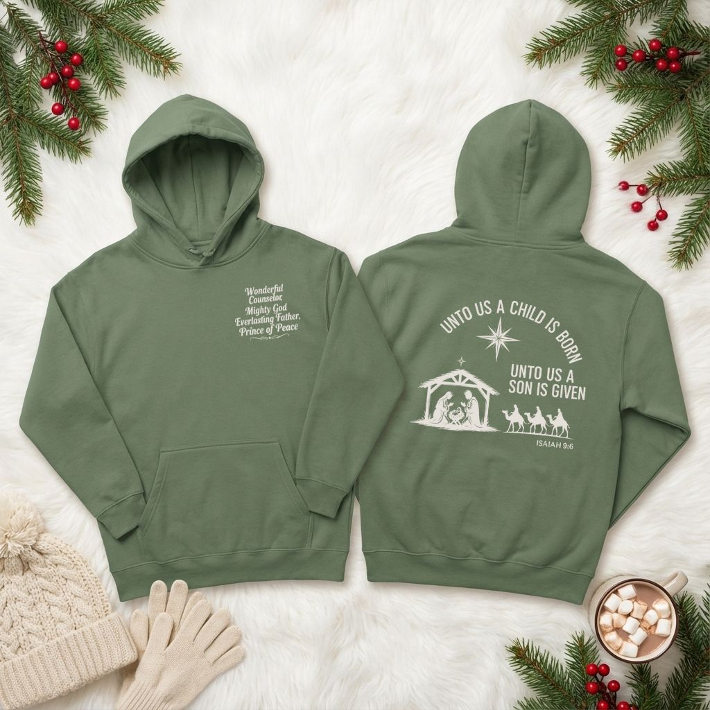 Unto Us a Child Is Born – Unisex Christian Fleece Hoodie (Isaiah 9:6)